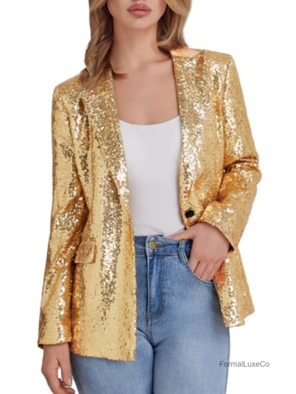 Sequin Blazer Open Front Long Sleeve Casual Party Jacket